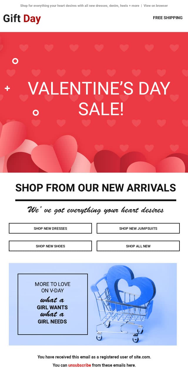 Classic red and pink valentine's day email template