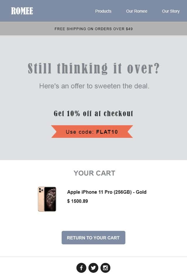abandoned cart email discount