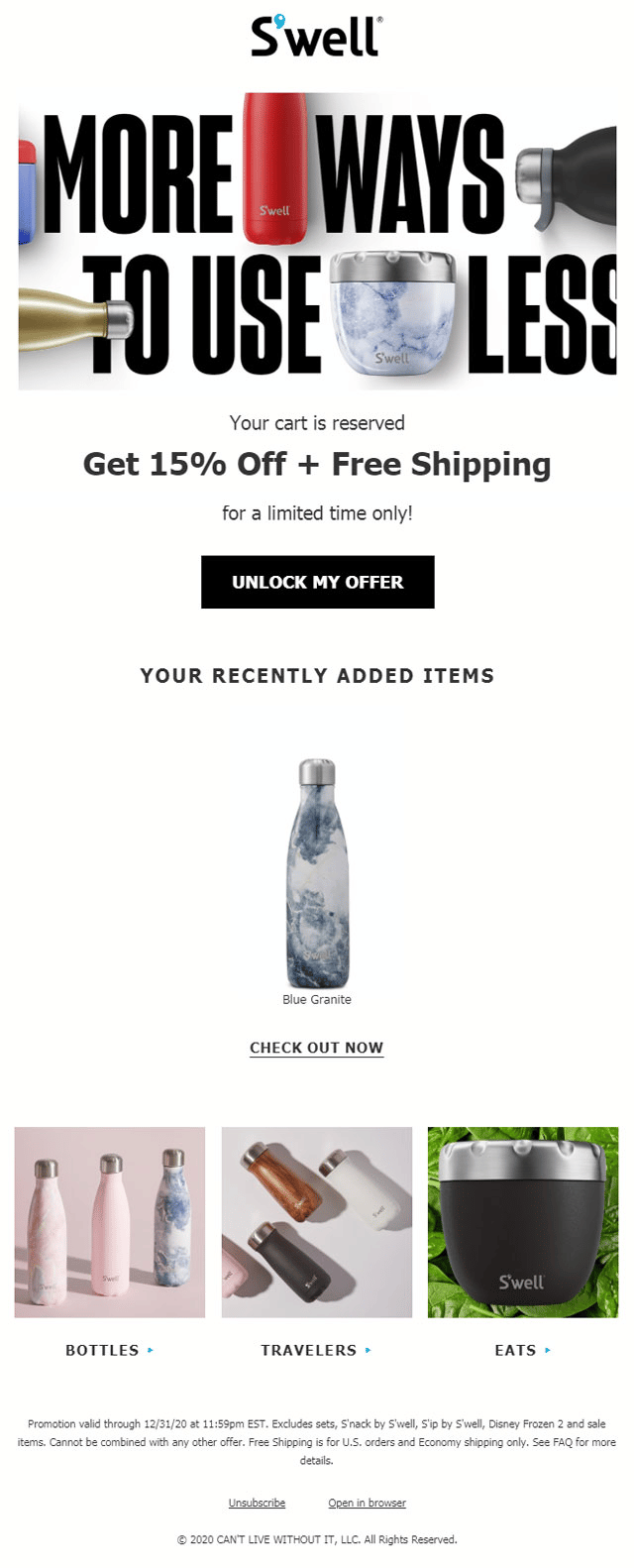 Swell abandoned cart email