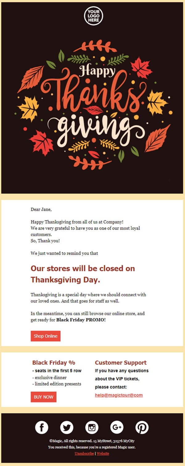 Canadian Thanksgiving Email Template
