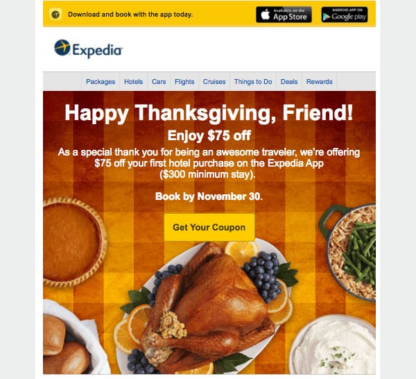thanksgiving email template with welcome message