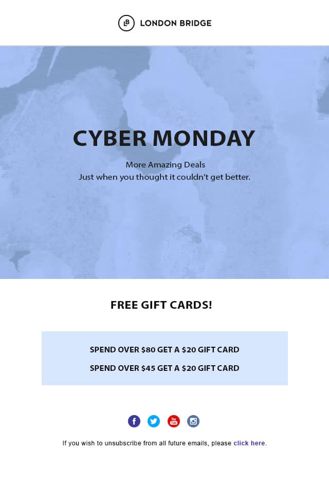Cyber Monday email template with gift card