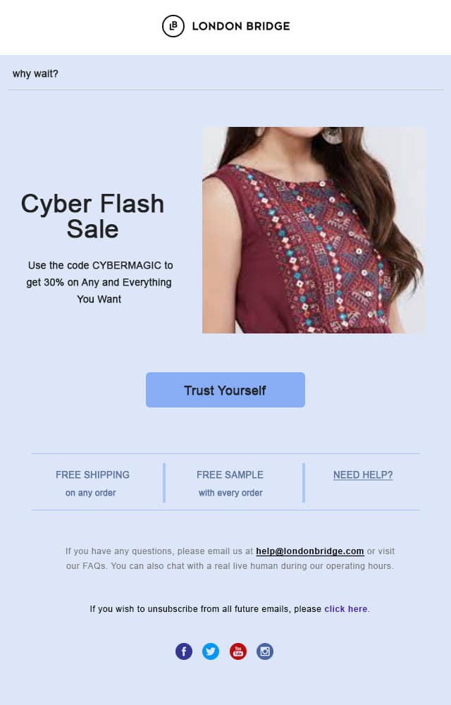 Cyber Monday email template with minimal design