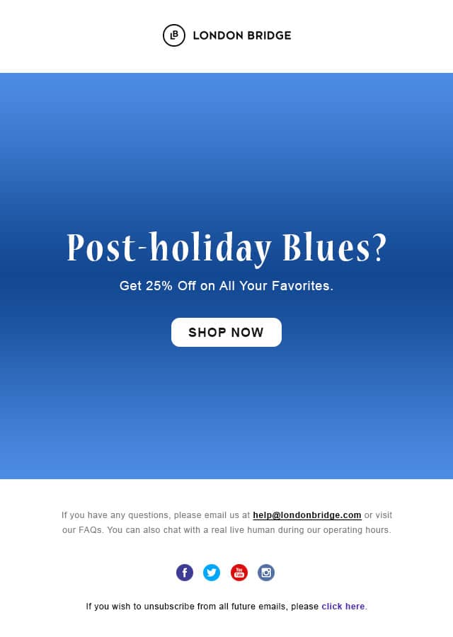 Cyber Monday email template with post holiday deal