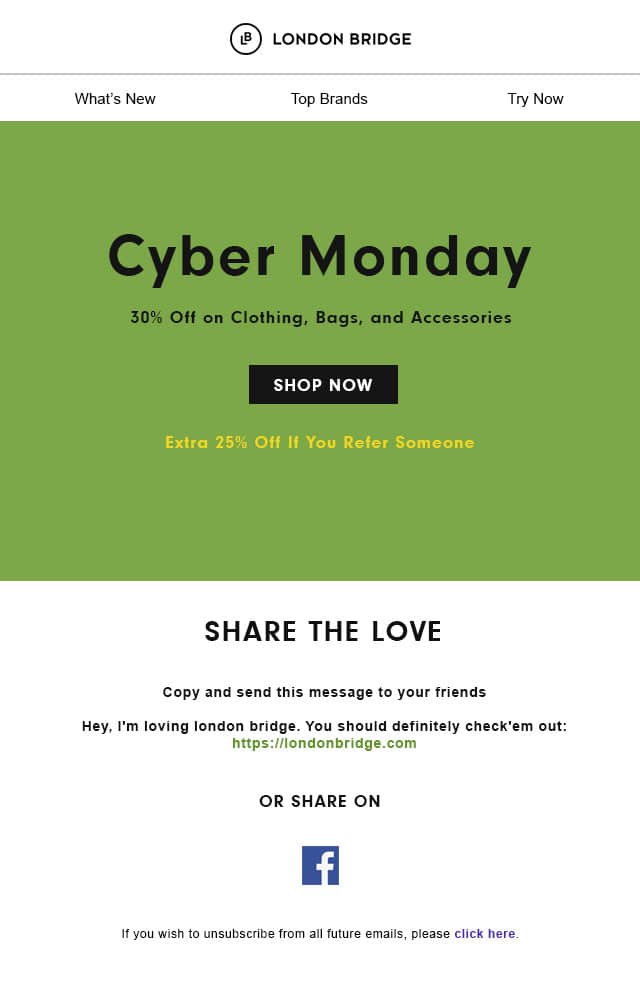 Cyber Monday email template with referral program
