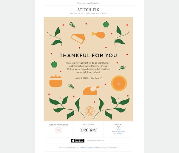 Thanksgiving email template with creative brand message