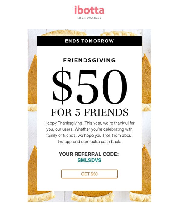 Thanksgiving email template with referral code