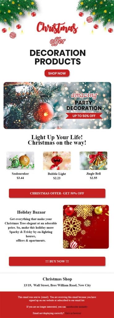 Christmas email template for Christmas decor