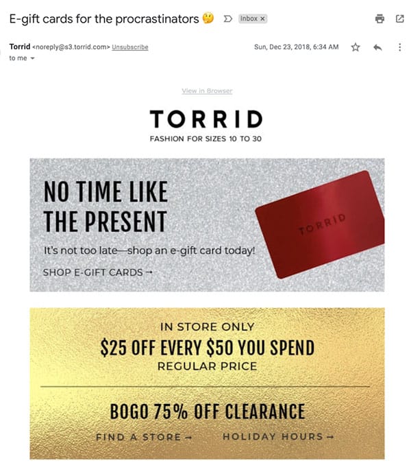 Christmas email template with e-gift card