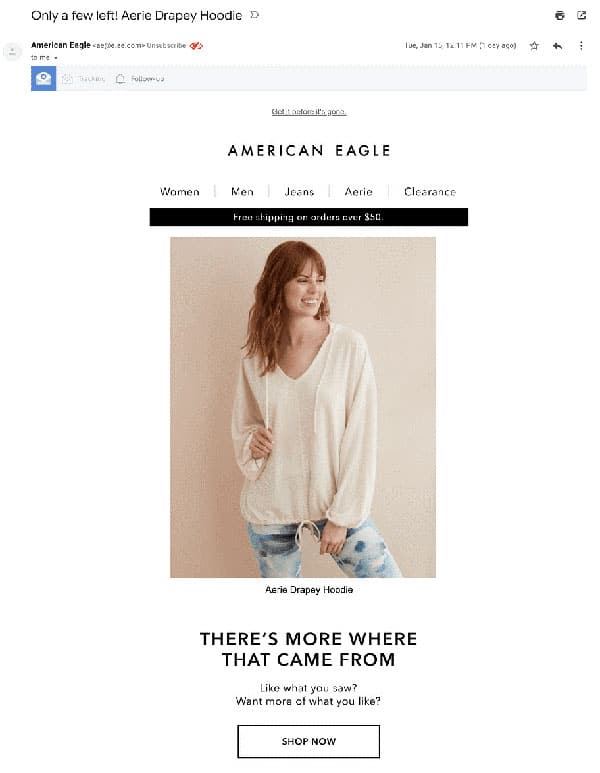 American Eagle's abandoned cart email