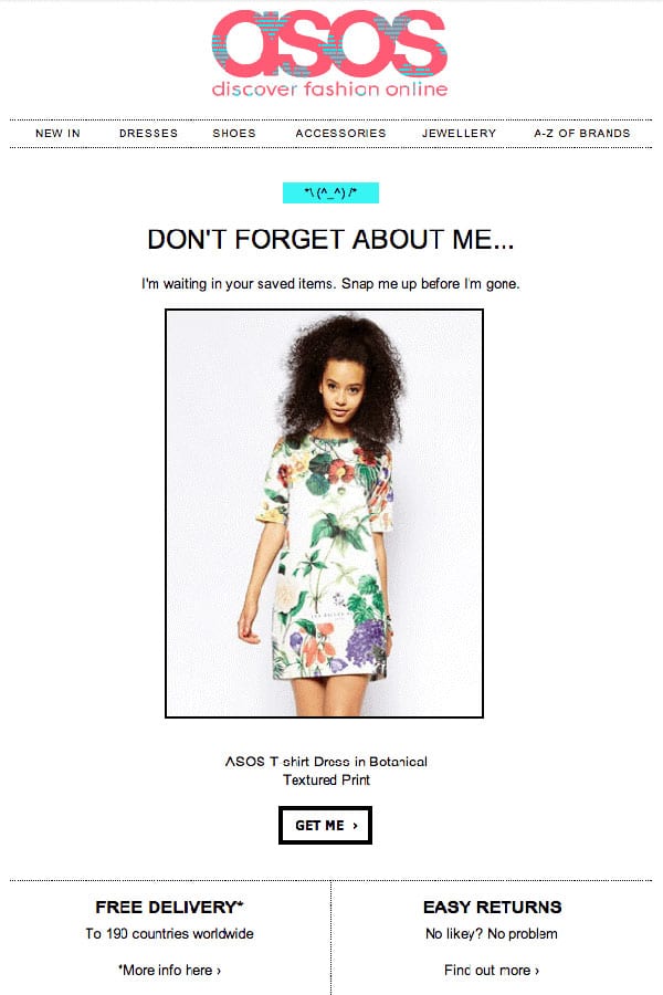 Asos's simple abandoned cart email