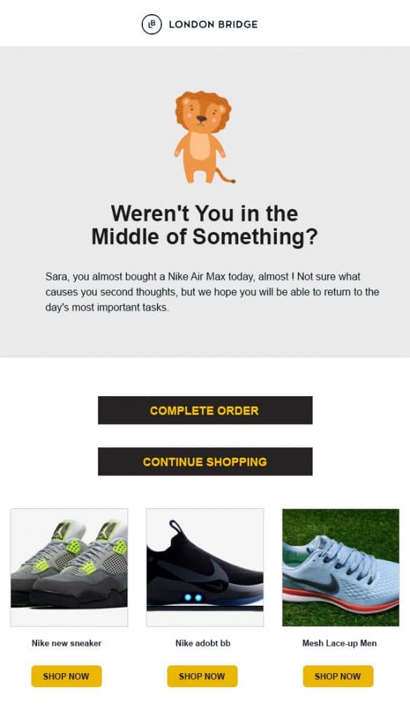 Example Nike abandoned cart email
